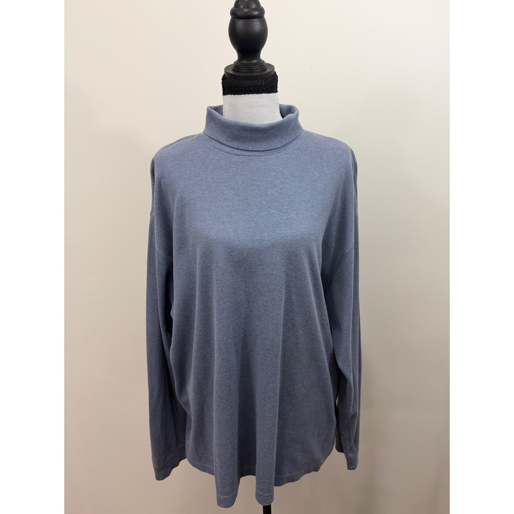 LL Bean Mens XL Turtle Neck Long Sleeve Shirt Blue Cotton Jersey 0KV31 Regular